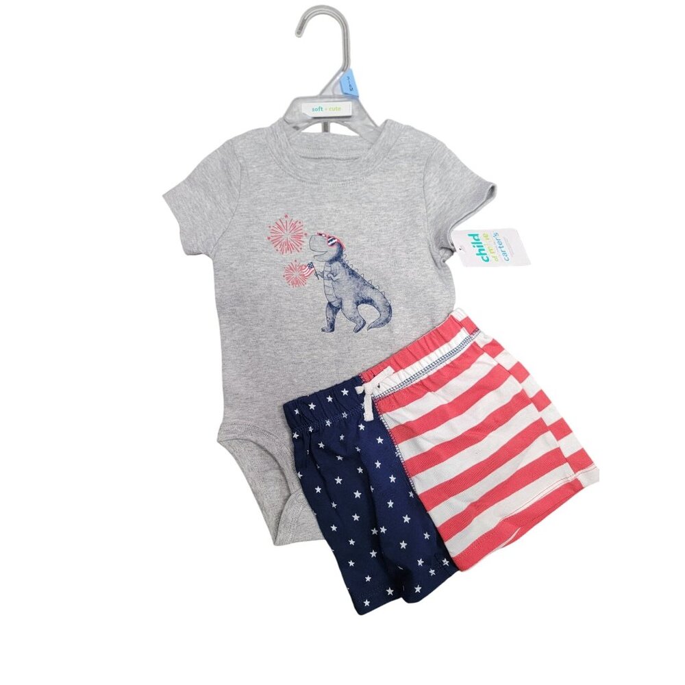 Baby 3-6M Child Of Mine By Carters Patriotic Dino Onesie & Shorts Set Cotton